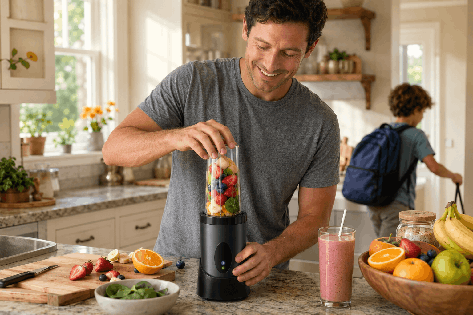 A bright weekday morning with a KOIOS personal blender