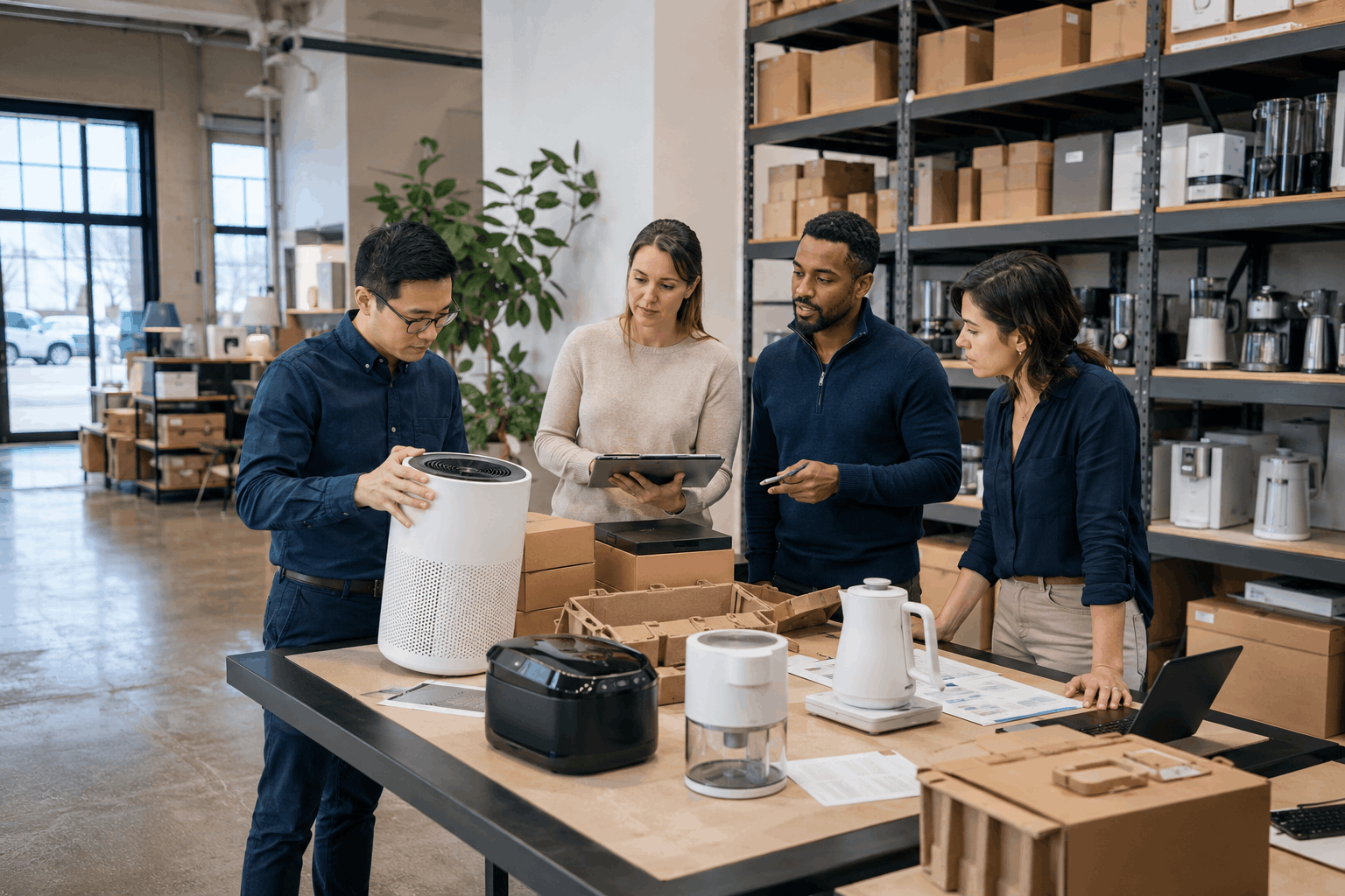 A home-appliance team reviewing products and market operations