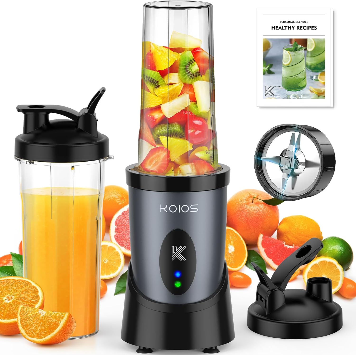 KOIOS 900W Pulse Blender | Dual 22oz Cups for Smoothies