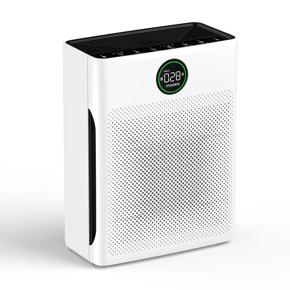 Mooka Air Purifier with PM2.5 Sensor, 3-Stage H13 HEPA Filter 1013 Sf Coverage @ACH1 PR1 White