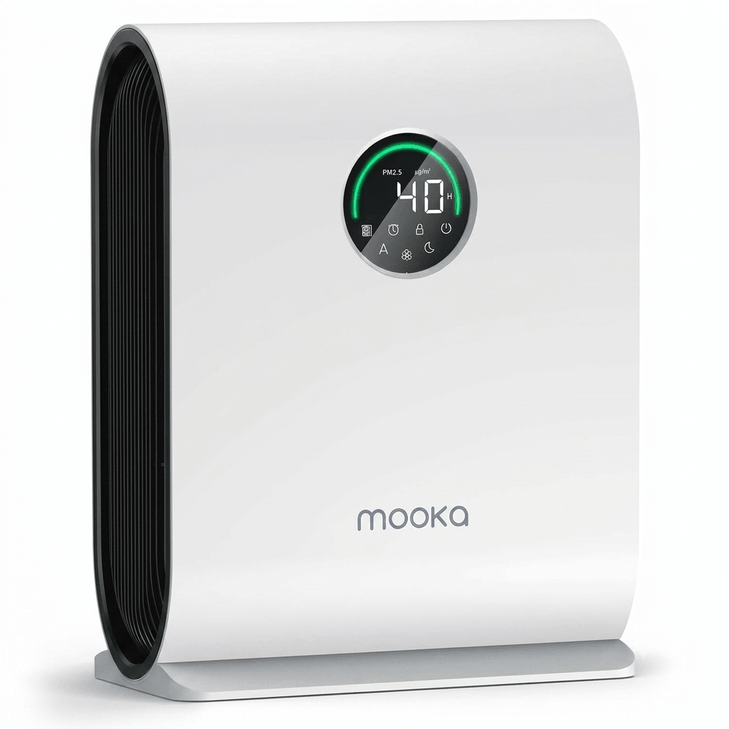 Mooka Air Purifier with PM2.5 Sensor, 3-Stage H13 HEPA Filter 922 Sf Coverage @ACH1 KJ217 White
